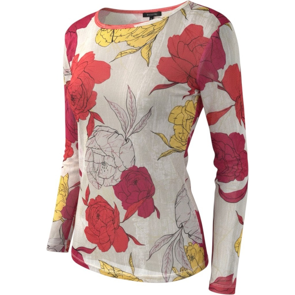 Floral Mesh Long Sleeve Liv by Habitat Clothes Women's Top Red Yellow Small NEW